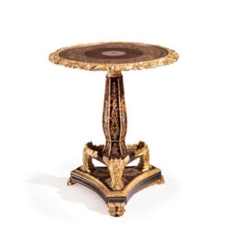 Exquisite Armando Rho A1439 side table crafted in walnut California burl and eco turtle shell with brass and mother-of-pearl inlays