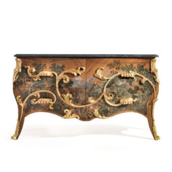 Exquisite Armando Rho A1443 dresser handcrafted in Italy with satinwood finish and hand-painted floral decorations
