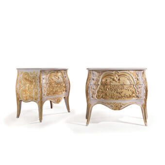 Exquisite Armando Rho A1444 nightstand in luminous white lacquer with hand-painted floral decorations and a white onyx top