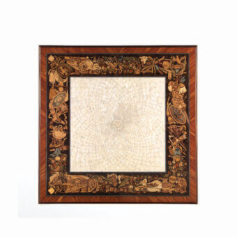 Refined Armando Rho A1146 coffee table crafted in bois de rose and walnut burl with glossy finish and luminous mother of pearl insert