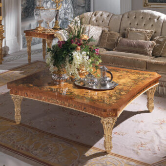 Lavish Armando Rho A1158 coffee table handcrafted in bois de rose and bird’s eye maple with glossy finish