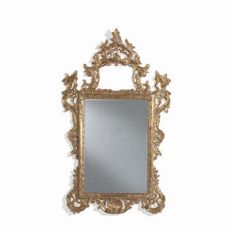 Distinguished Armando Rho A1163 mirror with floral motifs and gold leaf finish crafted in Italy
