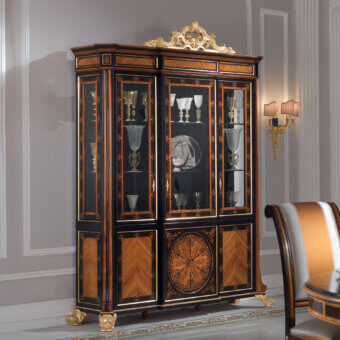 Exquisite Armando Rho A1172 cabinet crafted in bois de rose and ebony with gilded details and a deep black finish