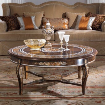 Distinguished Armando Rho A1184 coffee table crafted in walnut Persian burl with glossy and matte finish