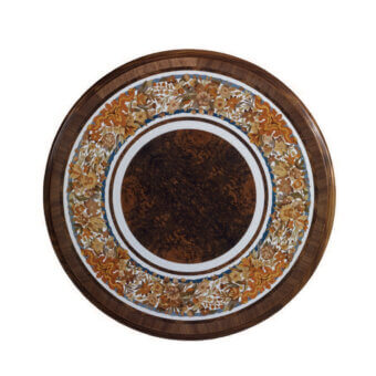 Superior Armando Rho A1185 side table handcrafted in walnut Persian burl with glossy floral inlays