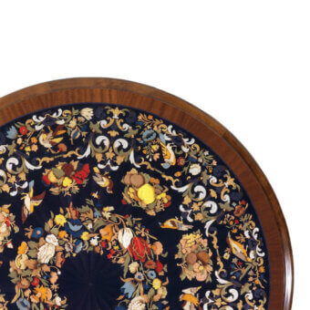 Distinguished Armando Rho A1194 foyer table crafted in ebony with floral and botanical inlays showcasing meticulous detailing