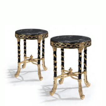 Distinguished Armando Rho A1273 side table with black marble top and black metal frame crafted in Italy