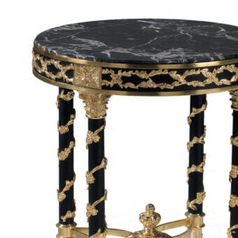 Lavish Armando Rho A1273 side table crafted with black marble and gold-plated bronze detailing in a polished finish