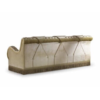 Superior Armando Rho A1294 sofa crafted in luminous green velvet with gentle tufting and a tailored bottom skirt