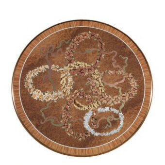 Captivating Armando Rho A1347 coffee table crafted in walnut Persian burl with mother of pearl inlays and satin finish