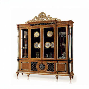 Distinguished Armando Rho 1167 cabinet crafted in luminous satinwood with walnut burl and ebony accents, showcasing intricate mother of pearl inlays