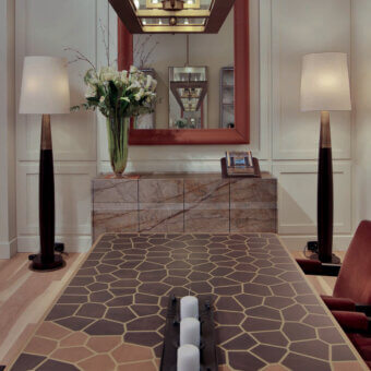 Superior Bellavista Boulle sideboard with walnut and oak inlay enriched with brass details in a satin sheen