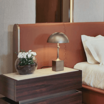 Exceptional Bellavista Wagasa table lamp crafted in brass with an Antique bronze finish and hammered texture