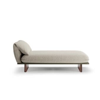 Superior Borzalino Connor day bed with neutral textured cream textile upholstery and dark-toned canaletto walnut sled bases