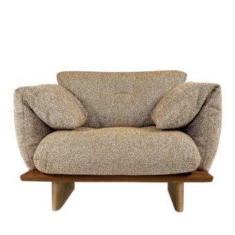 Superior Borzalino Connor lounge with warm beige textile upholstery and dark finished solid oak base