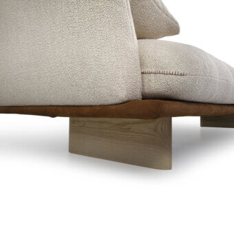 Avant-garde Borzalino Connor day bed with neutral beige textured textile upholstery and solid oak finish