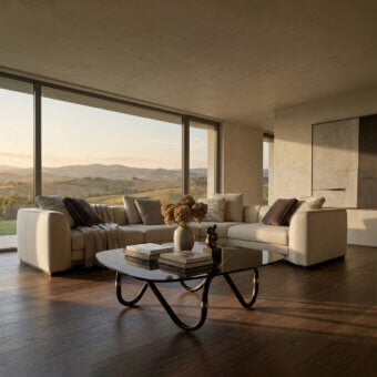 Distinguished Borzalino Franklin L sectional with neutral beige textile upholstery and subtly textured matte finish