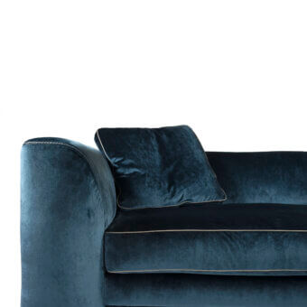 Superior Borzalino Franklin loveseat lounge crafted with plush deep teal velvet and elegant piping details