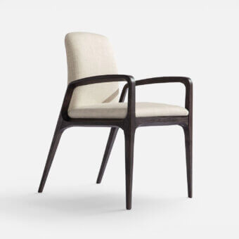 Distinguished Carpanese Home Birkin armchair crafted in light beige textile with dark satin finished solid ash wood