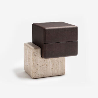 Superior Carpanese Home Brick N nightstand with dark matte wood drawers and light beige textured marble base