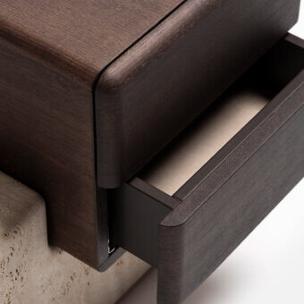 Exceptional Carpanese Home Brick N nightstand crafted in wood with satin finish and light marble base