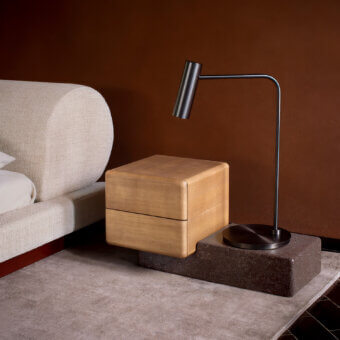 Elegant Carpanese Home Brick NL nightstand crafted with warm wood, satin finish and a staggered modular design
