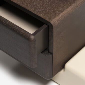 Distinguished Carpanese Home Brick NL nightstand crafted in dark brown wood with silky matte finish and rounded corners