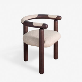 Exceptional Carpanese Home Panda armchair crafted in neutral beige upholstery with a satin finished solid ash wood frame