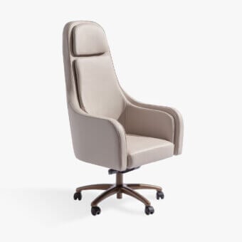Superior Carpanese Home Royal Office armchair with smooth matte beige upholstery and satin bronze metal base