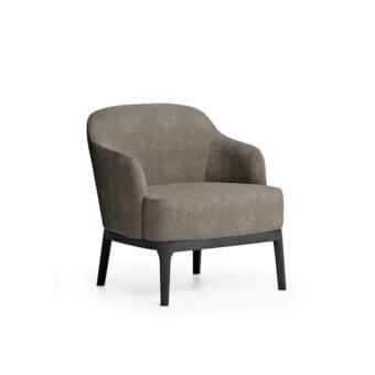 Distinguished Dallagnese Gulp lounge chair with textured neutral gray textile and dark matte finished solid wood base
