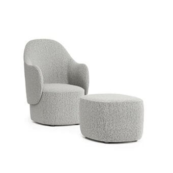 Superior Dallagnese Planka lounge chair with soft textured bouclé textile and gently curved neutral gray form
