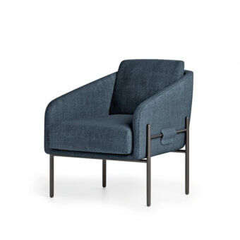 Distinctive Dallagnese Supernova lounge chair with metal rod frame and textured medium-tone blue woven upholstery with matte finish