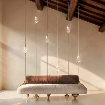 Distinguished Il Pezzo Mancante Il Pezzo 12 floor to ceiling lamp crafted in hand-made brass with glossy finish and solid crystal diffusers