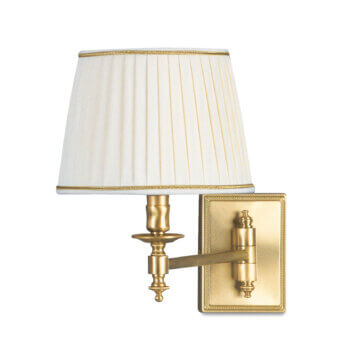 Distinguished Laudarte Old England wall lamp crafted in bronze with 24K French gold plating and a cream textured textile lampshade