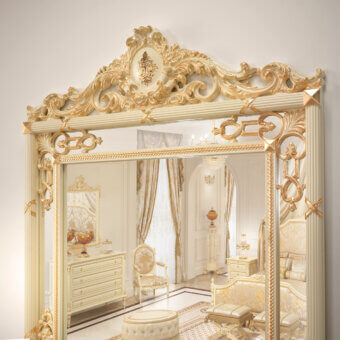 Distinguished Modenese Golden Radiance Grand Mirror crafted in wood with gilded gold finish and sculpted floral motifs