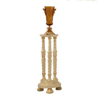 Superior Modenese Golden Radiance vase stand crafted in cream wood with glossy gold detailing and satin finish