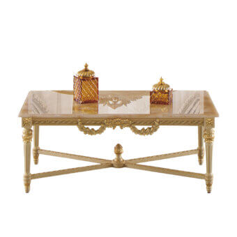 Lavish Modenese Imperial Majesty coffee table built with Honey Onyx and a gold-leaf decorated wooden base with glossy finish