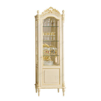 Lavish Modenese Imperial Majesty cupboard crafted in ivory with gold leaf accents and carved floral motifs