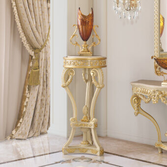 Exquisite Modenese Imperial Majesty Vase Stand crafted in Italy with cream color and ornate gold detailing