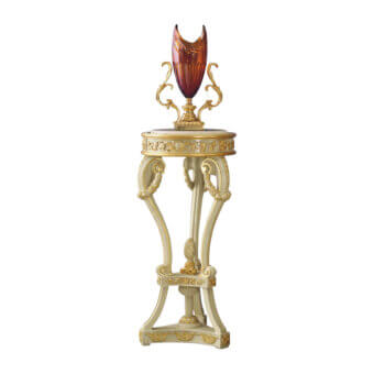 Distinguished Modenese Imperial Majesty Vase Stand crafted in Italy with creamy off-white painted wood and gilded metal detailing