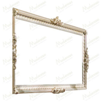 Exclusive Modenese Noble Etiquette mirror crafted in gold-toned wood with ornate floral and foliate carvings