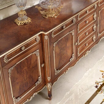 Superior Modenese Noble Etiquette sideboard crafted from fine wood with glossy finish and opulent silver-gilded details