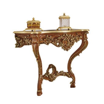 Superior Modenese Palatial Elegance console crafted in walnut with gold leaf detailing and sculpted floral motifs