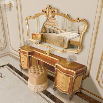 Lavish Modenese Royal Blend round ottoman in warm beige woven textile with delicate fringe detail