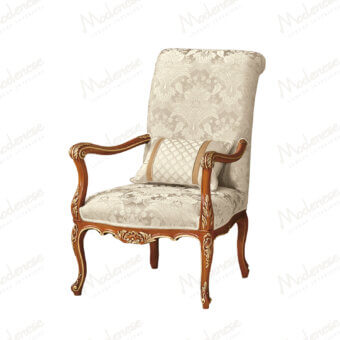 Distinguished Modenese Royal Blend Walnut lounge chair with ivory floral fabric upholstery and gold detailing