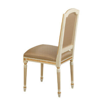 Lavish Modenese Royal Symphony chair upholstered in light pink fabric with satin wood and subtle gold accents