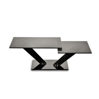 Elegant Naos Calypso coffee table with a dark-toned glass tabletop and glossy base showcasing clean geometric lines