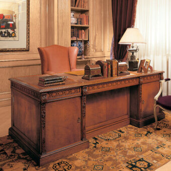 Lavish Provasi 0306 desk reimagines classic style with blanched mahogany and hand-carvings in a glossy finish