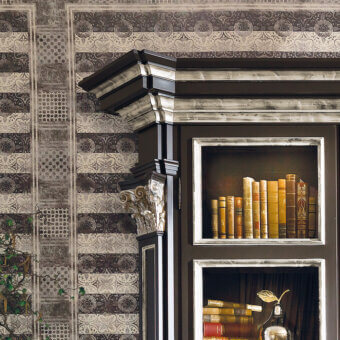 Architectural handcrafted Provasi 0390 bookcase with dark satin wood and lighter toned shelving compartments