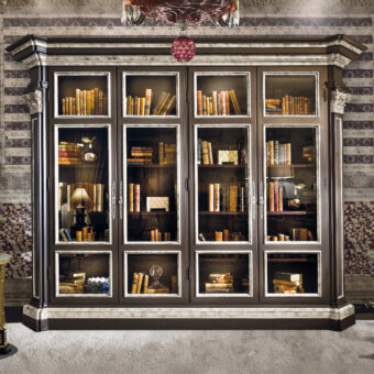 Superior handcrafted Provasi 0390 bookcase with dark brown satin noble wood and black outlining